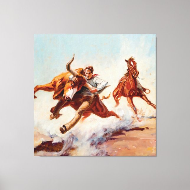 "Bull Dogger" Western Art von Will James Leinwanddruck (Vorderseite)