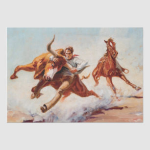 "Bull Dogger" Western Art von Will James Seidenpapier