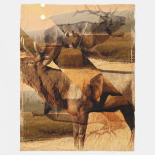 Bull-Elch-Sonnenaufgang-Collage Fleecedecke