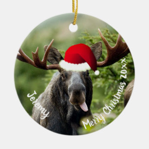 Bull Elche in Weihnachtsmannmütze Keramik Ornamen Ornament