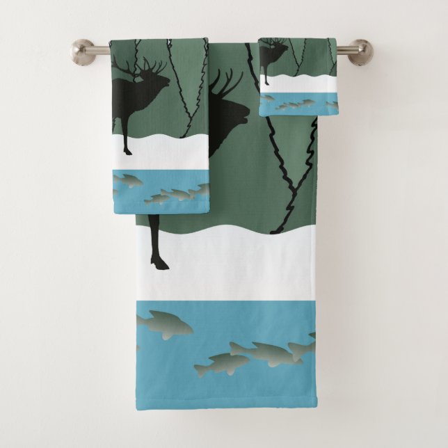 Bull Elk and Fish Badhandtuch Set (Insitu)