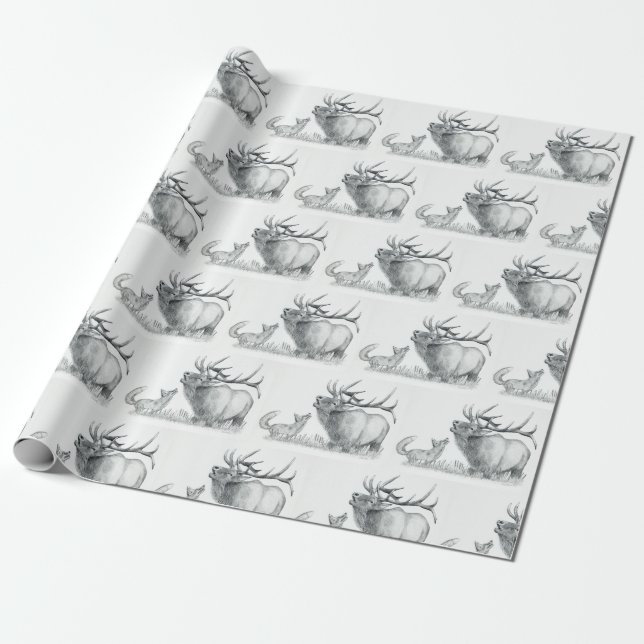 Bull Elk and Fox Geschenkpapier (Ungerollt)