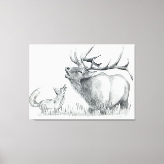 Bull Elk and Fox Leinwanddruck