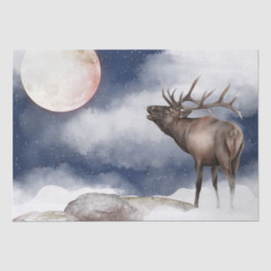 Bull Elk Bugling am Vollmondberg Seidenpapier
