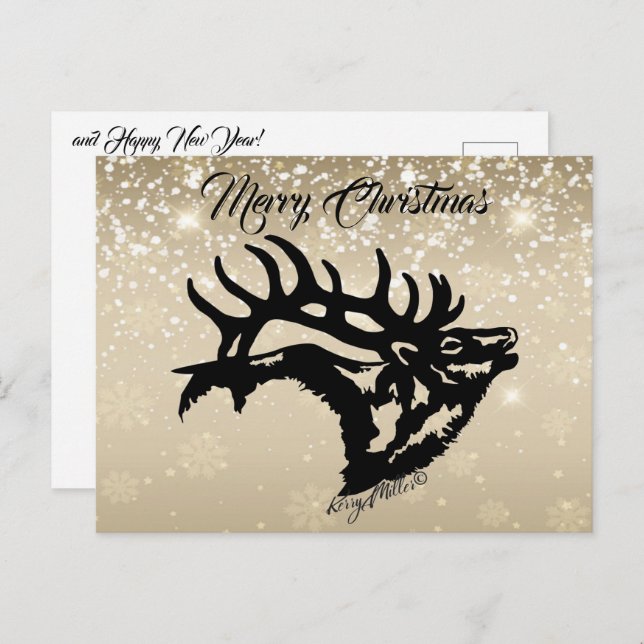 Bull Elk Christmas Postcard Postkarte (Vorne/Hinten)