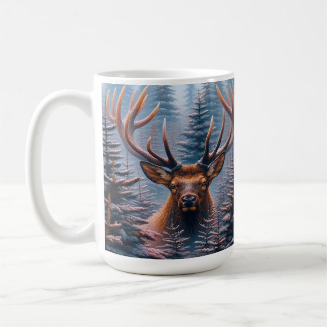 Bull Elk in Pine Trees Kaffeetasse (Links)