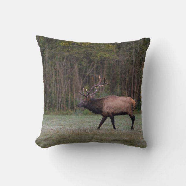 Bull Elk Morning Walk Kissen (Vorderseite)