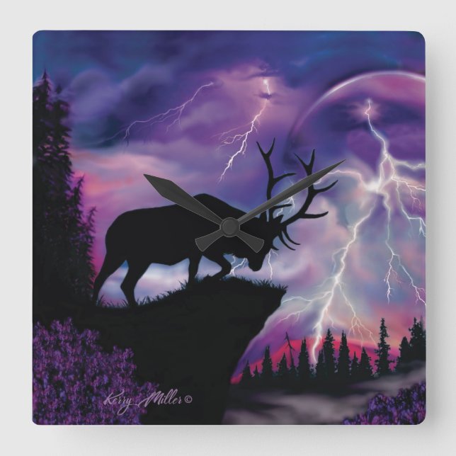 Bull Elk Quadratische Wanduhr (Vorderseite)