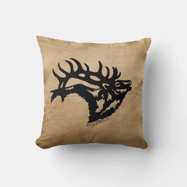 Bull Elk Silhouette Throw Kissen (Vorderseite)