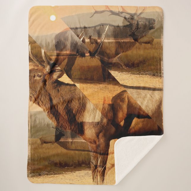 Bull Elk Sunrise Collage Sherpadecke (Vorderseite)