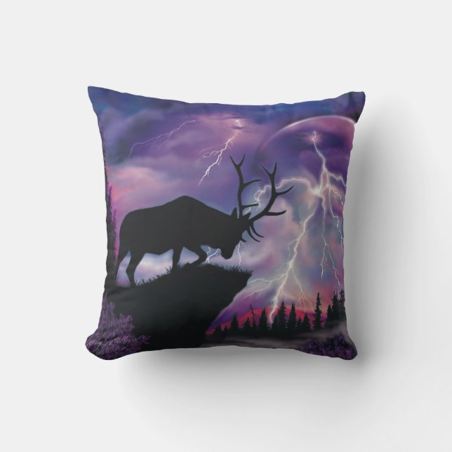 Bull Elk Throw Kissen (Vorderseite)