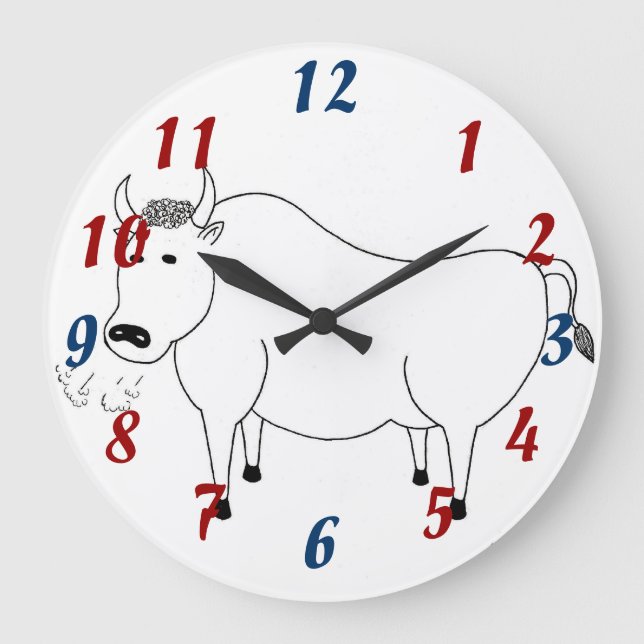 Bull Folk Art Clock Große Wanduhr (Vorderseite)