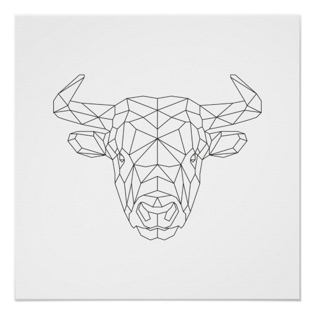 Bull Head Geometric Black & White Modern Art Print Poster (Vorderseite)