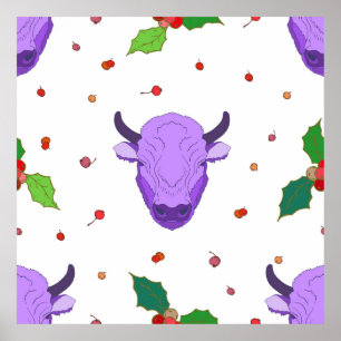 Bull, heilig, Misteloe und Beeren. Das Symbol Poster