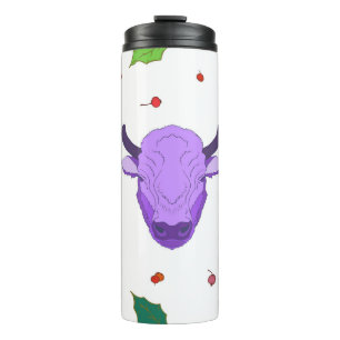 Bull, heilig, Misteloe und Beeren. Das Symbol Thermosbecher