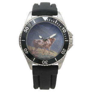 Bull in den Alpen (von Eugène Burnand) Armbanduhr
