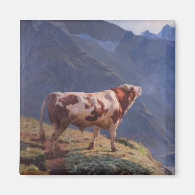 Bull in den Alpen (von Eugène Burnand) Magnet (Vorne)