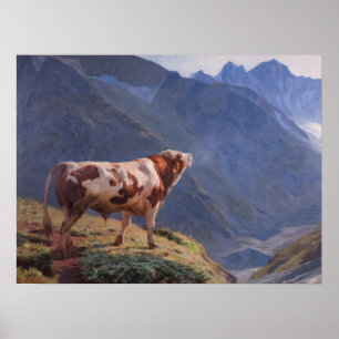 Bull in den Alpen (von Eugène Burnand) Poster
