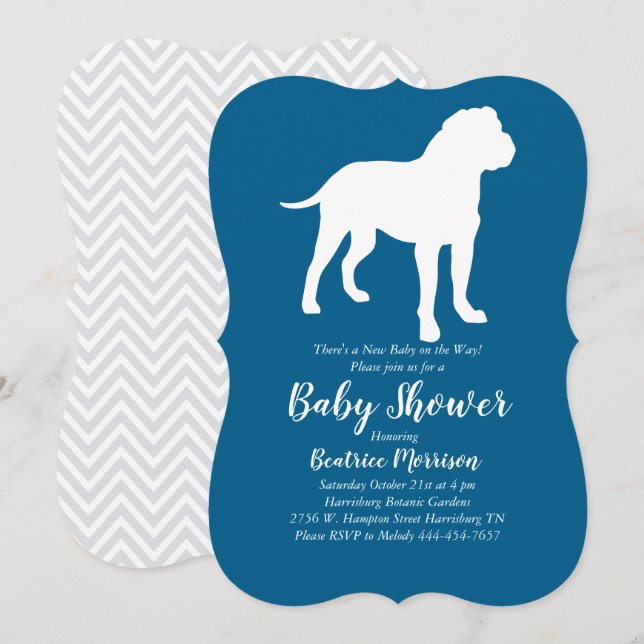 Bull Mastiff Dog Baby Shower Blue Boy Einladung (Vorne/Hinten)