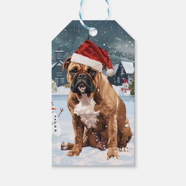 Bull Mastiff Dog Winter Wunderland Weihnachtsfreud Geschenkanhänger (Vorderseite)