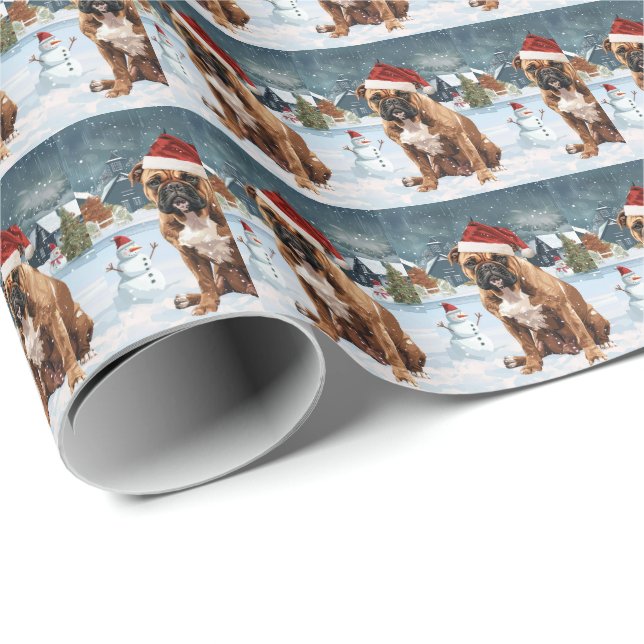 Bull Mastiff Dog Winter Wunderland Weihnachtsfreud Geschenkpapier (Rolleneckpunkt)