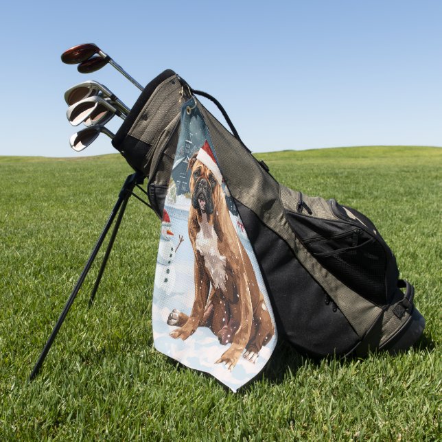 Bull Mastiff Dog Winter Wunderland Weihnachtsfreud Golfhandtuch (Gras)