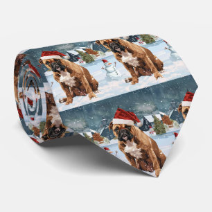 Bull Mastiff Dog Winter Wunderland Weihnachtsfreud Krawatte