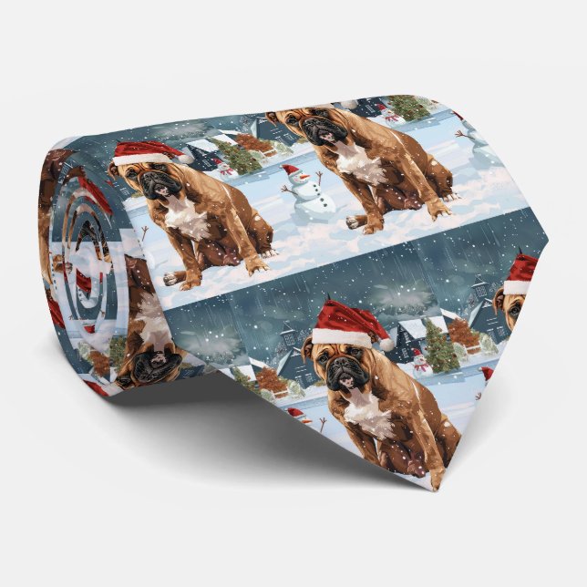 Bull Mastiff Dog Winter Wunderland Weihnachtsfreud Krawatte (Gerollt)