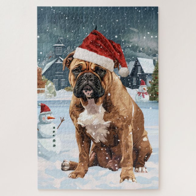 Bull Mastiff Dog Winter Wunderland Weihnachtsfreud Puzzle (Vertikal)
