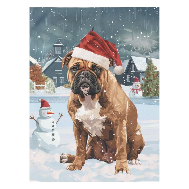 Bull Mastiff Dog Winter Wunderland Weihnachtsfreud Tischdecke (Vorderseite)
