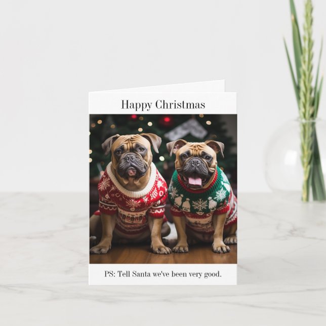 Bull Mastiff Hunde in Christmas Sweaters Karte (Vorderseite)