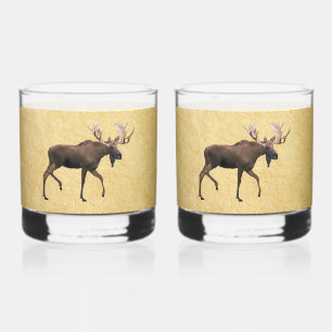 Bull Moose auf altem Papier Whiskyglas