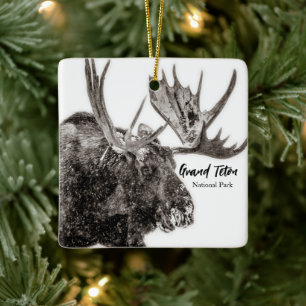 Bull Moose in Snow Grand Teton Keramikornament