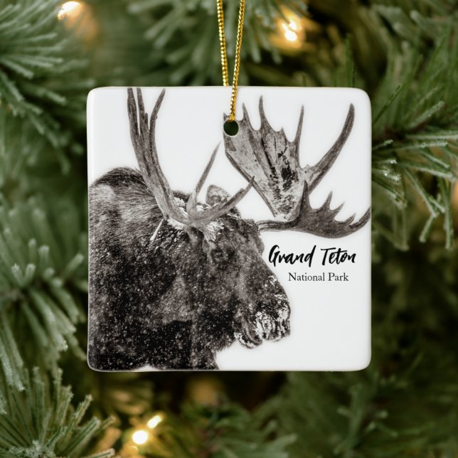Bull Moose in Snow Grand Teton Keramikornament (Baum)