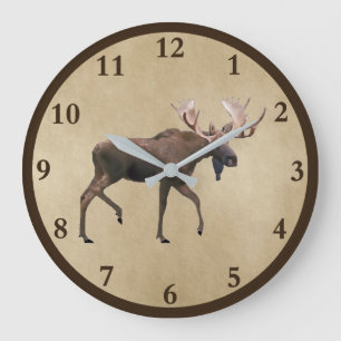 Bull Moose On Parchment Große Wanduhr