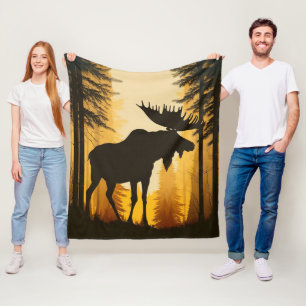 Bull Moose Silhouette Foggy Misty Forest Dawn Fleecedecke