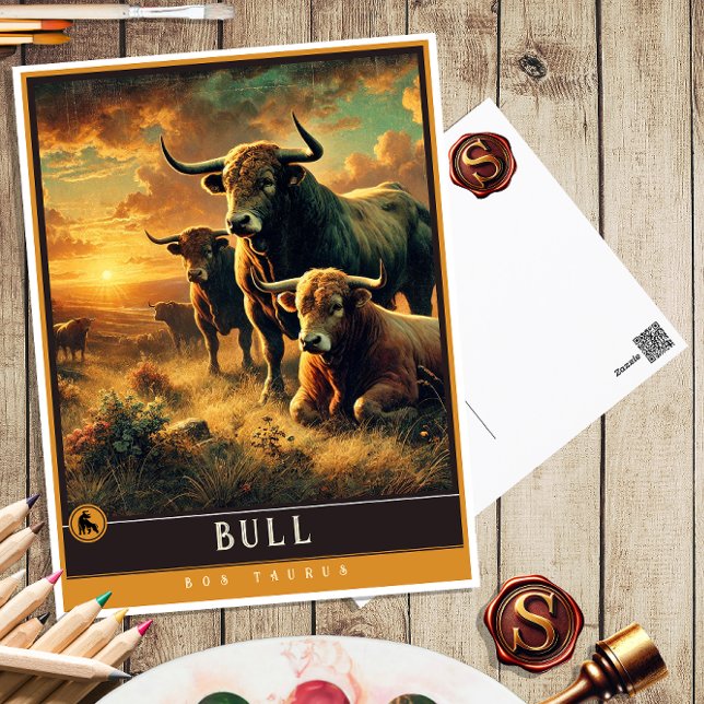 Bull | Niedliche Vintage Tierpostkarte Postkarte (Von Creator hochgeladen)