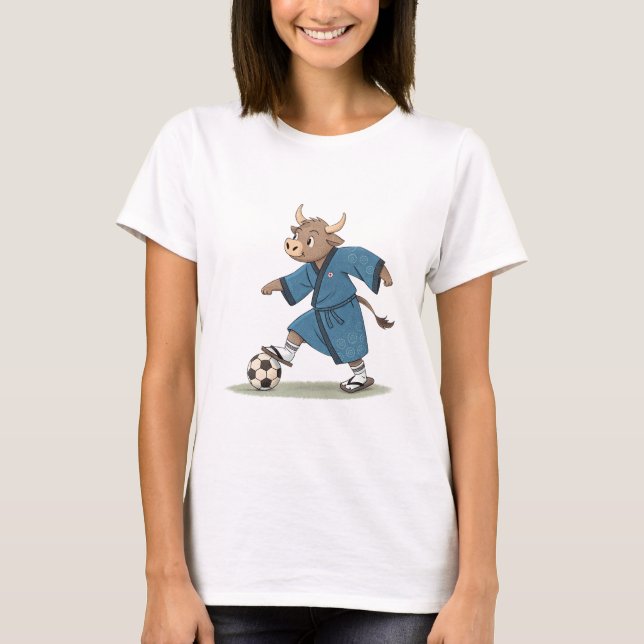 Bull playing soccer in karate kimono T-Shirt (Vorderseite)