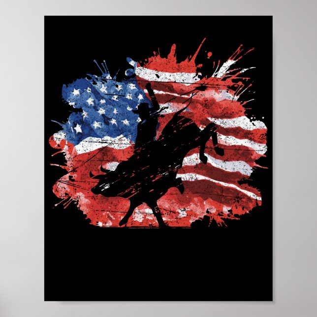 Bull Rider Patriotic American Flag für Cowboys Poster (Vorne)