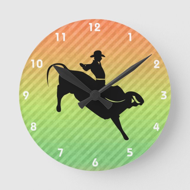 Bull Rider Runde Wanduhr (Vorderseite)