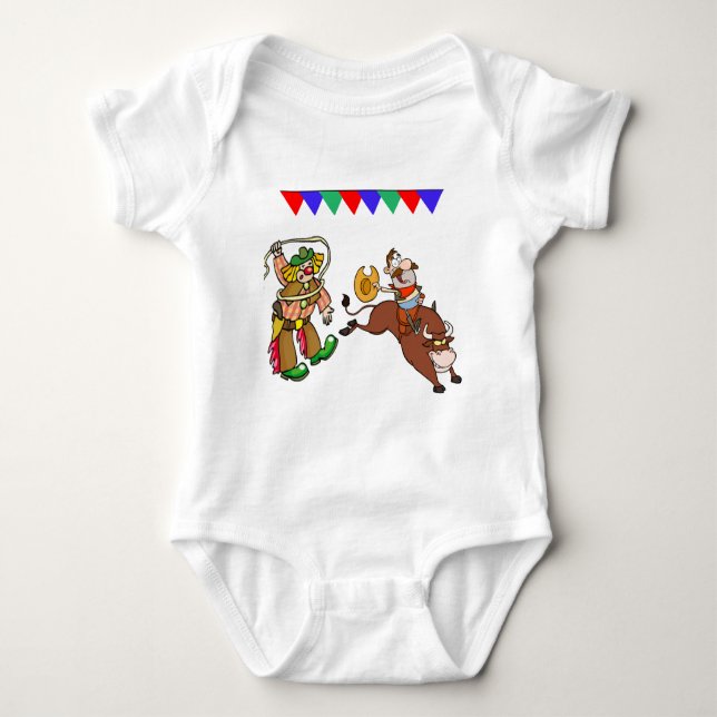 Bull Rider und Rodeo Clown Cartoon Baby Strampler (Vorderseite)