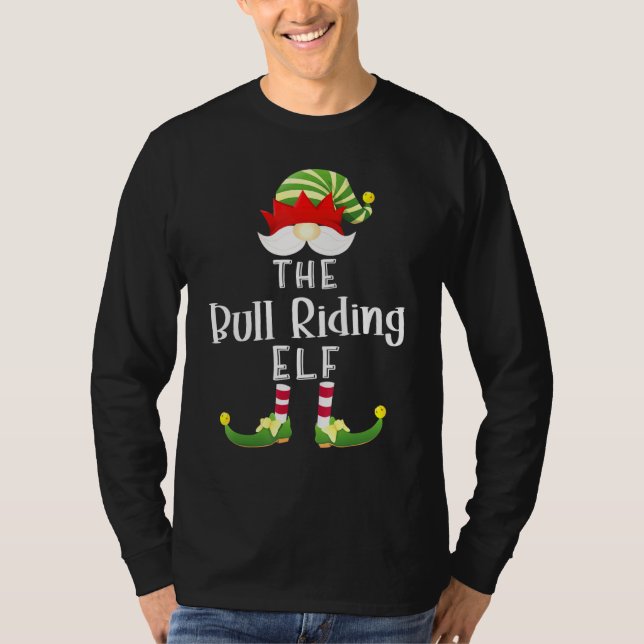 Bull Riding Elf Gruppe Weihnachts Pajama Party T-Shirt (Vorderseite)