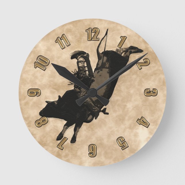 Bull Riding Hero-Rodeo-Event Runde Wanduhr (Vorderseite)