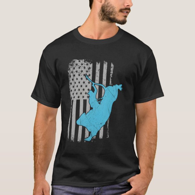 Bull Riding Rodeo Amerikanische Flagge T-Shirt (Vorderseite)