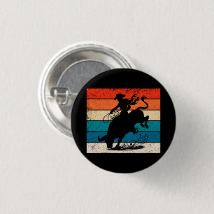 Bull Riding Rodeo Bull Riders Western Ranch Retro Button