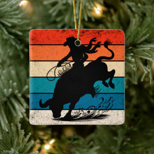 Bull Riding Rodeo Bull Riders Western Ranch Retro Keramikornament