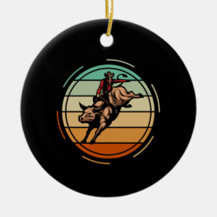 Bull Riding Rodeo Rider Cowboy Western Vintag Keramik Ornament