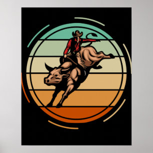 Bull Riding Rodeo Rider Cowboy Western Vintag Poster