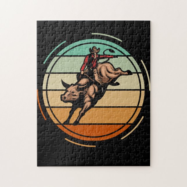 Bull Riding Rodeo Rider Cowboy Western Vintag Puzzle (Vertikal)