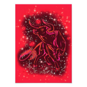 Bull Running At Red Starry Night Photo Print Fotodruck